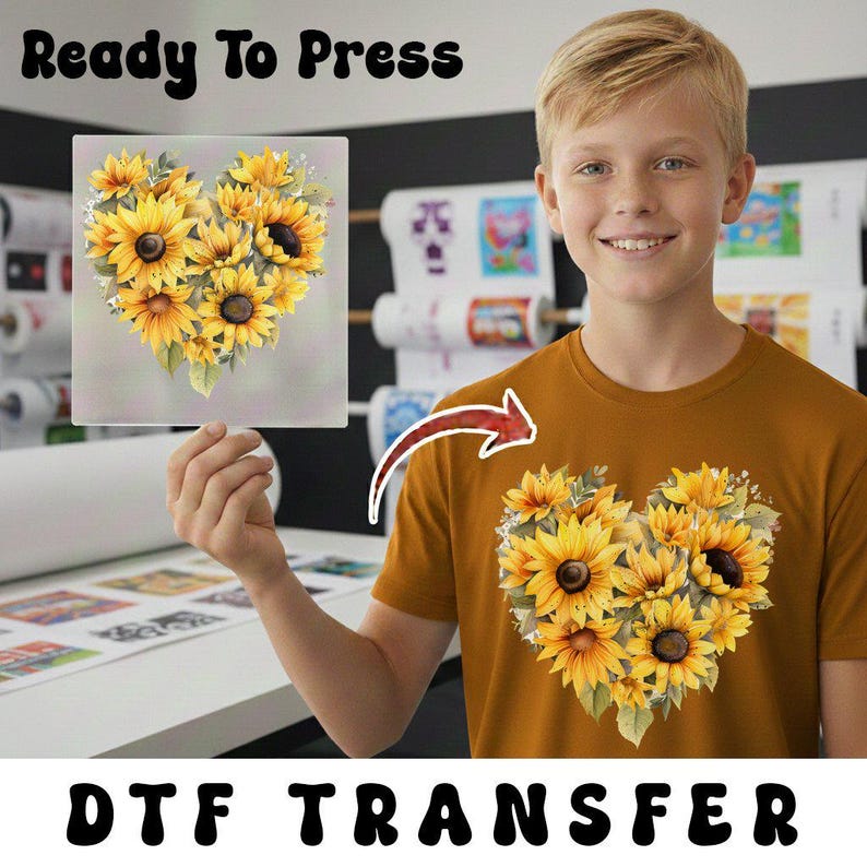 Heart-Shaped Sunflower DTF Transfer, Cheerful Floral Summer Decor, Watercolor Iron-On Decal for Nature Lovers, Positive Energy Art Bild 11