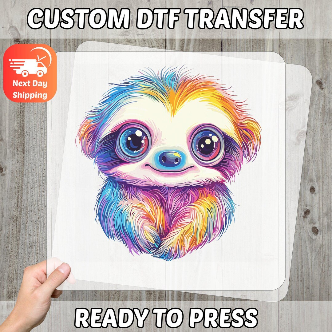 Colorful Sloth Iron-on Decal, Whimsical Rainbow Animal Print for Sloth ...