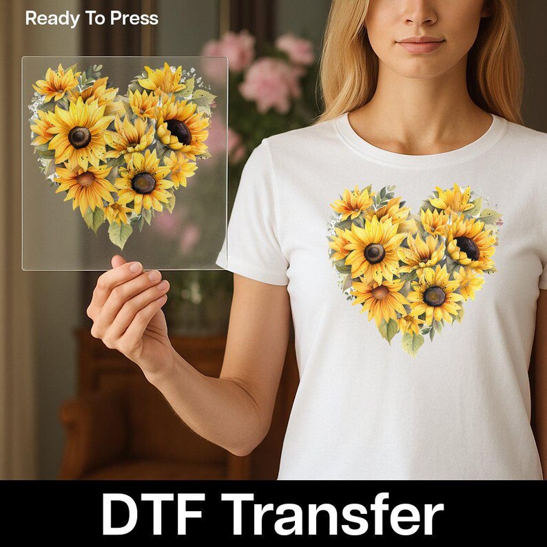 Heart-Shaped Sunflower DTF Transfer, Cheerful Floral Summer Decor, Watercolor Iron-On Decal for Nature Lovers, Positive Energy Art Bild 8