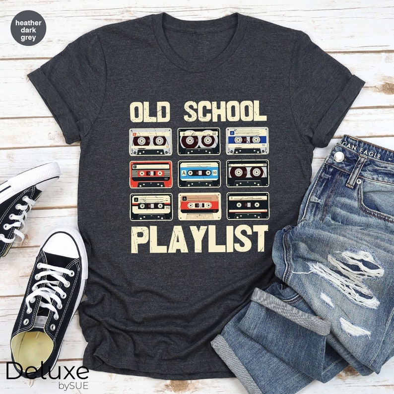 Old School Playlist Shirt, Retro 80s 90s Music Party Tee, Music Mix Tape Cassette Player Shirt, Men's Women's Vintage Style Graphic Tee 