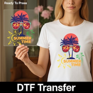 Summer Vibes DTF Transfer for T-Shirts – Beach Palm Tree Sunglasses Heat Transfer | Ready to Press Summer Shirt Iron-On Design