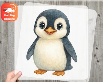Cute Penguin Winter Animal DTF Transfer for Family Holiday Shirts, Ready to Press Charcoal & Sky Blue Apparel