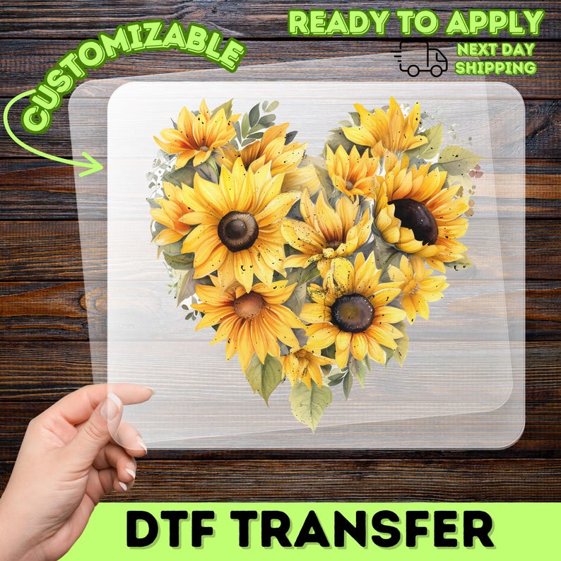 Heart-Shaped Sunflower DTF Transfer, Cheerful Floral Summer Decor, Watercolor Iron-On Decal for Nature Lovers, Positive Energy Art Bild 7