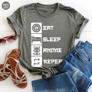 Eat Sleep Anime Repeat Shirt, Anime Shirt, Gift for Anime Lover, Gift for Anime Fan, Anime Lover Shirt, Cool Anime Shirt, Gift for Him