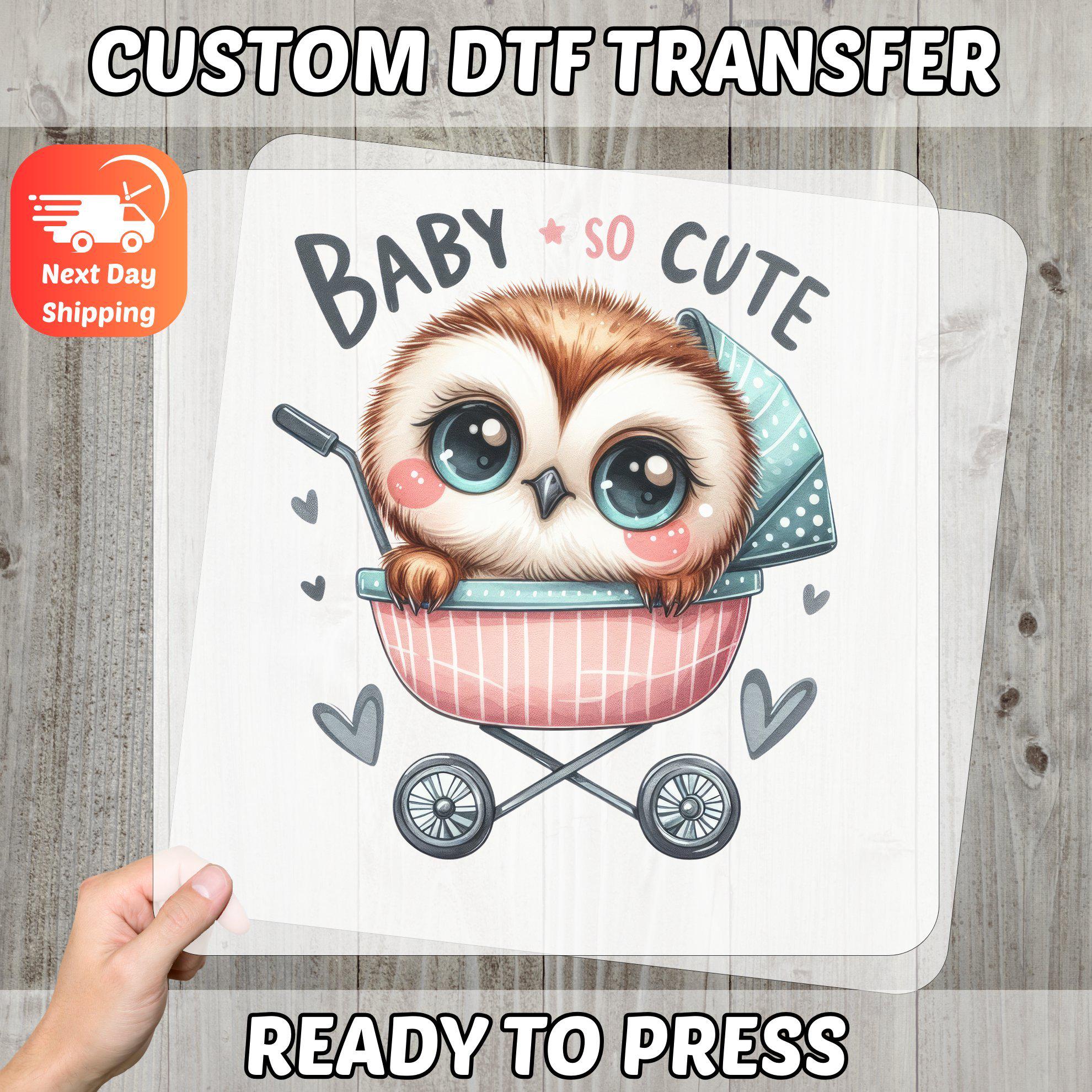 Cute Baby Owl DTF Transfer, Adorable Stroller Design for Newborn Celebration, Heartwarming Iron-On D