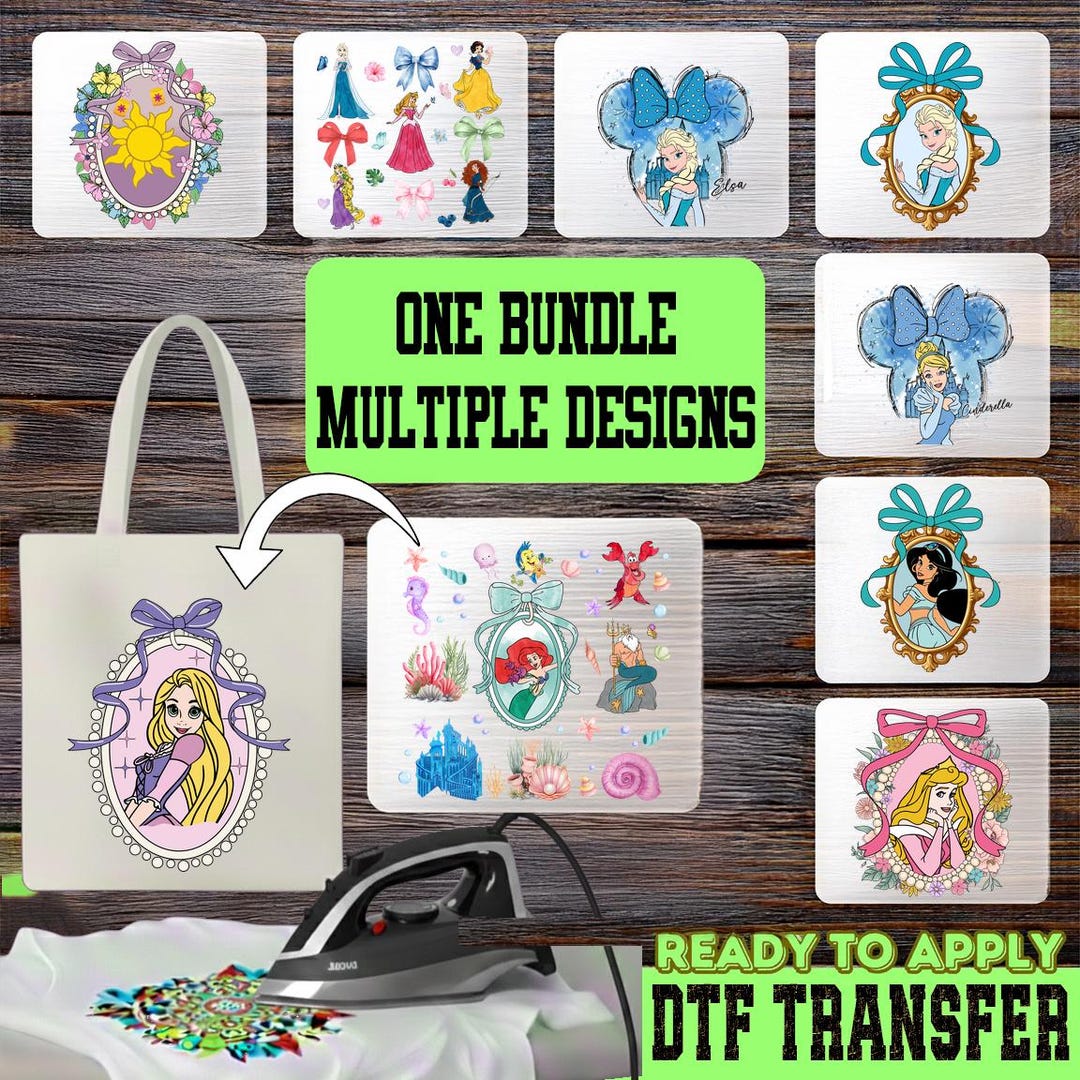 Disney Princess DTF Transfer, Coquette Mirror Princess, Princess Bow ...
