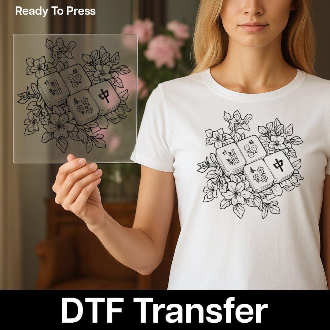 Mahjong Emblems Mahjong Symbols Flower Art DTF Transfer, Floral Mahjong Iron-on Decal ...