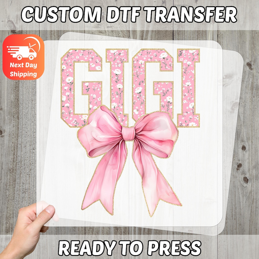 Cute Boho Chic Gigi DTF Transfer Floral Pink Bow Ready to Press Iron-on ...