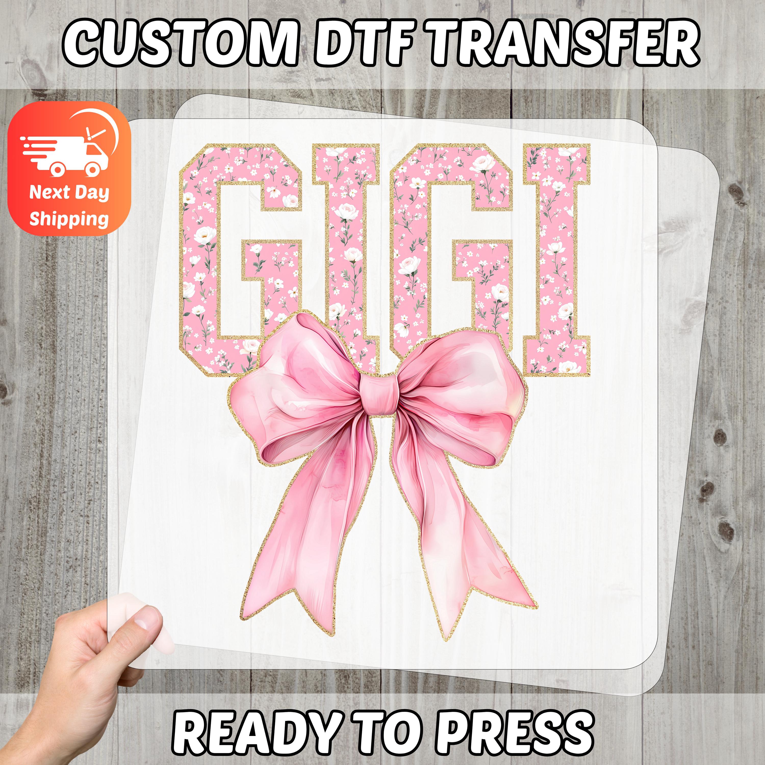 Cute Boho Chic Gigi DTF Transfer Floral Pink Bow Ready to Press Iron-on ...