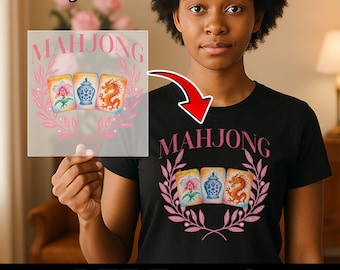 Mahjong Symbols DTF Transfer, Classic Mahjong Iron-On Decal, Ready to Press Asian Game Heat Transfer Design