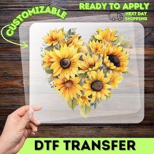 Heart-Shaped Sunflower DTF Transfer, Cheerful Floral Summer Decor, Watercolor Iron-On Decal for Nature Lovers, Positive Energy Art Bild 1
