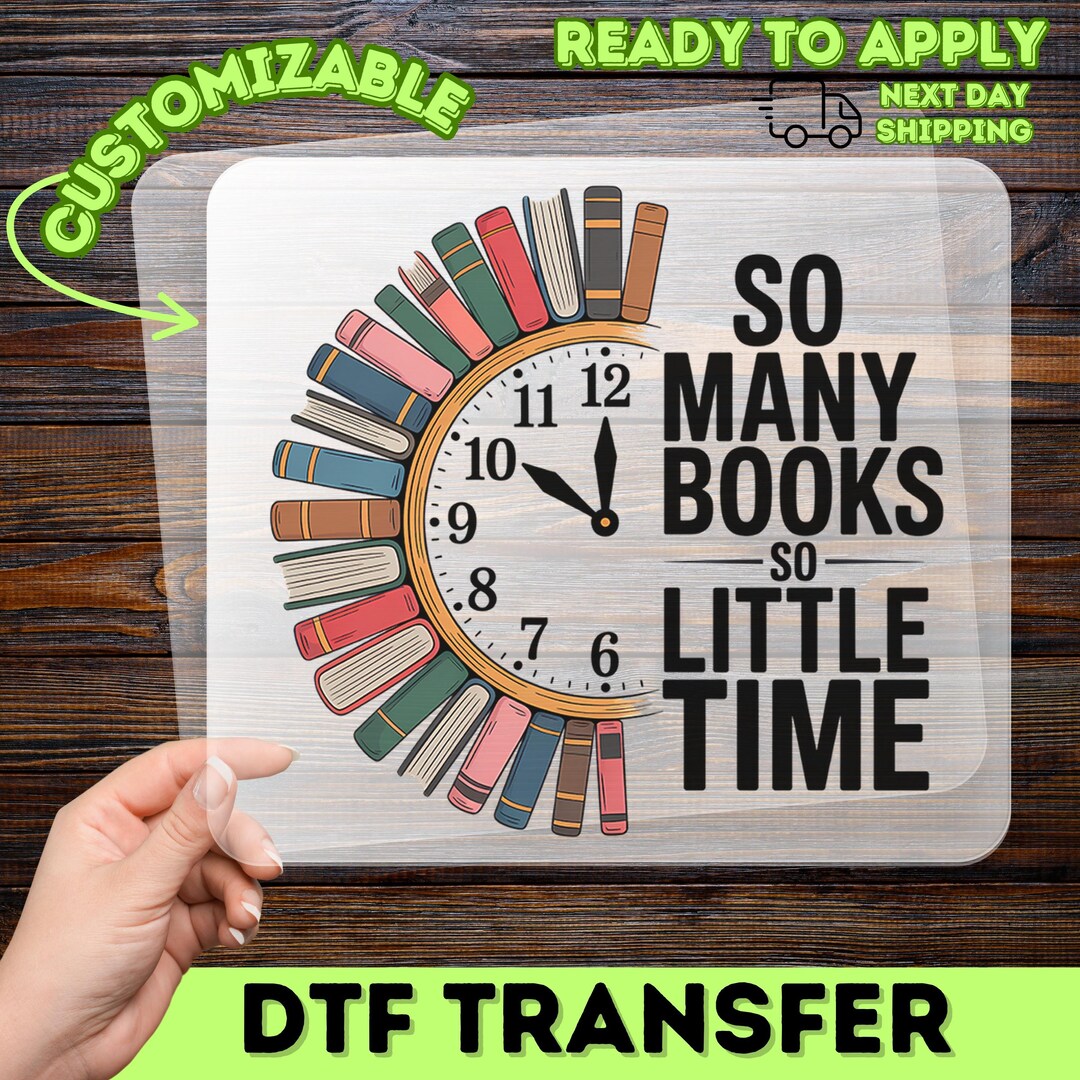 So Many Books Little Time Book Design Iron-on Decal, Fantasy Reader ...