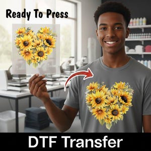 Heart-Shaped Sunflower DTF Transfer, Cheerful Floral Summer Decor, Watercolor Iron-On Decal for Nature Lovers, Positive Energy Art Bild 5