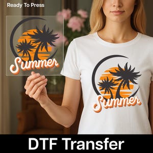 Summer DTF Transfer for T-Shirts | Palm Tree Sunset Heat Press Design for Summer Vibes, Vacation, Beachwear & DIY Apparel