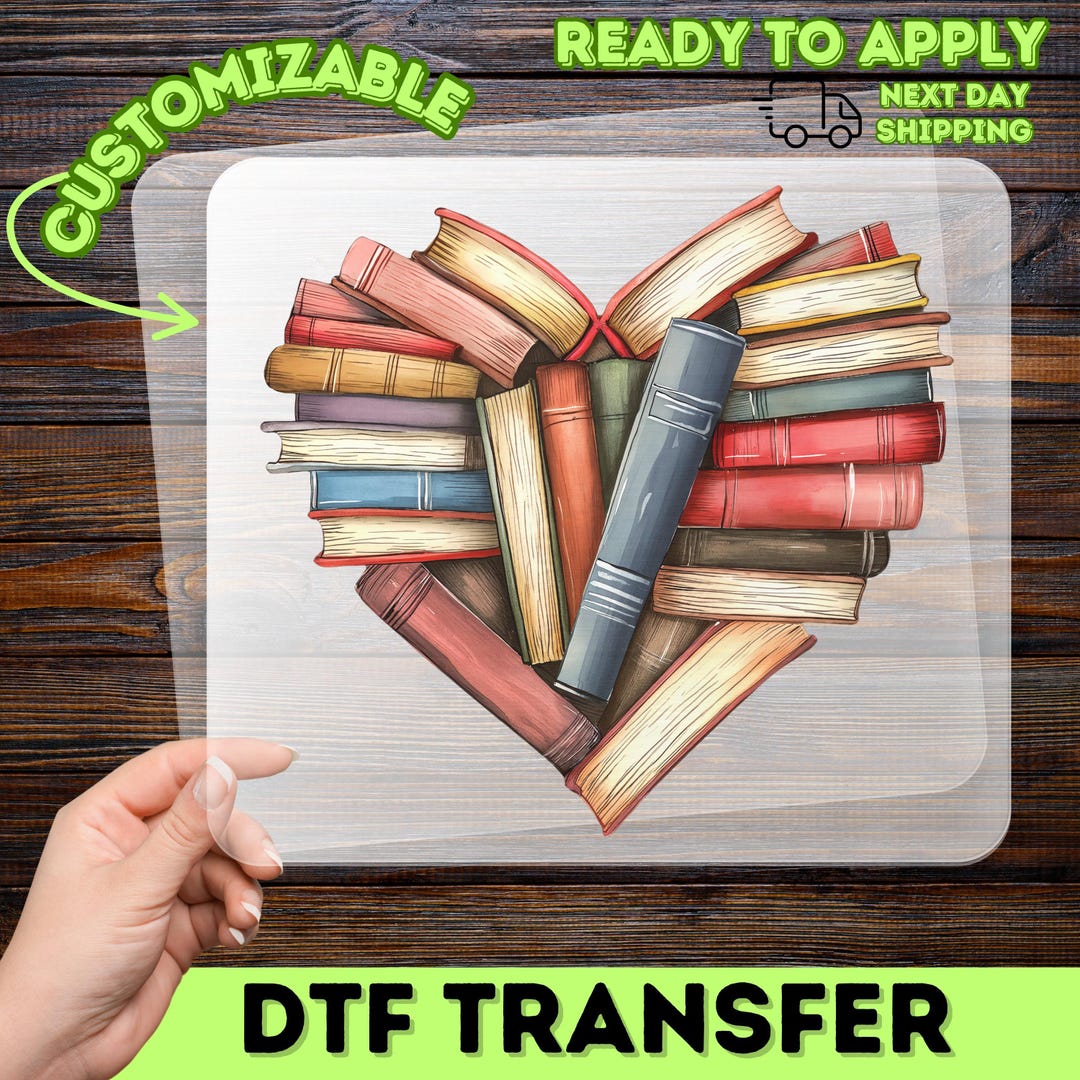 Heart of Books Design DTF Transfer, Watercolor Book Lover Decal for ...