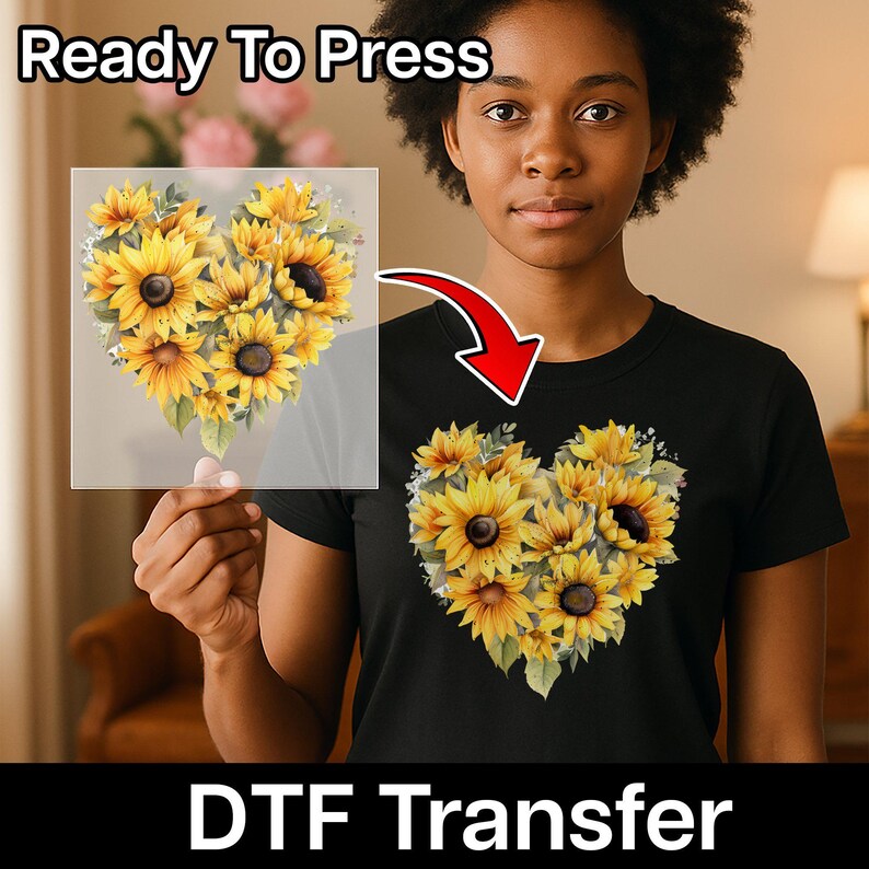 Heart-Shaped Sunflower DTF Transfer, Cheerful Floral Summer Decor, Watercolor Iron-On Decal for Nature Lovers, Positive Energy Art Bild 9