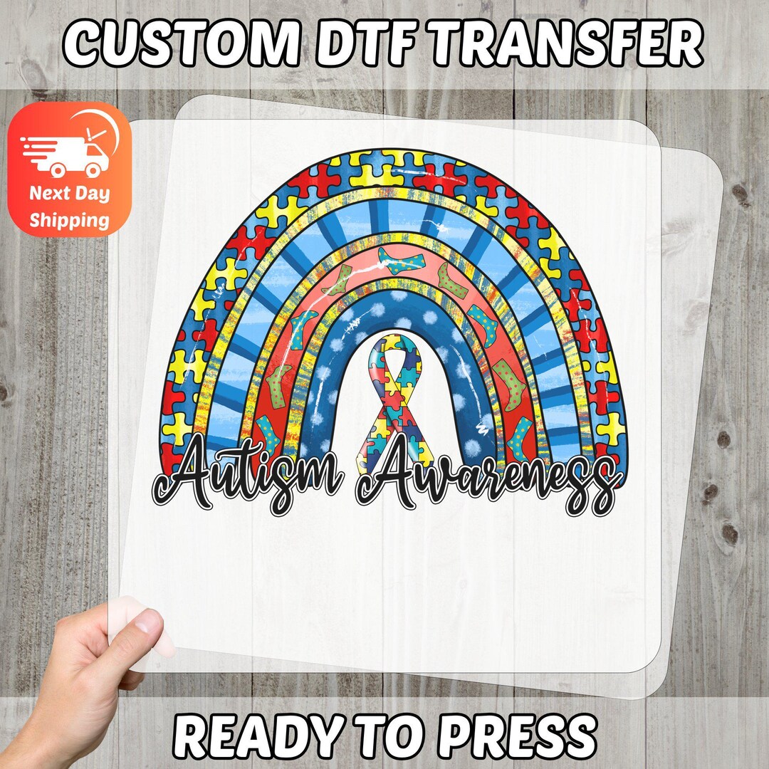 Autism Awareness Rainbow Puzzle Iron-on Decal, Colorful DTF Transfer ...