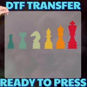 Gradient Chess Pieces DTF Transfer, Strategic Game Iron-On Decal, Minimalist Heat Transfer for Chess Enthusiasts, Intellectual Art