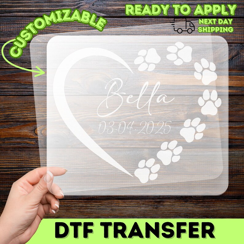 Heart and Paw Print Pet Memorial Iron-on Decal, Personalized Pet ...