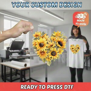 Heart-Shaped Sunflower DTF Transfer, Cheerful Floral Summer Decor, Watercolor Iron-On Decal for Nature Lovers, Positive Energy Art Bild 6