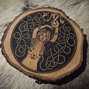 Mother of Snakes/Lifegiver, Serpent, Goddess, Fertility, Handmade Pyrography/Woodburning Wall Plaque