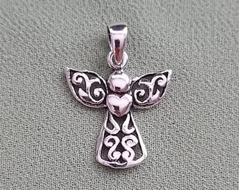 925 Sterling Silver Guardian Angel Wings With Heart Pendant  + Black Velveteen Gift Bag (No Necklace) Free UK Postage