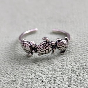 925 Sterling Silver Sea Turtles Tortoises Adjustable Toe / Midi Ring + Gift Bag