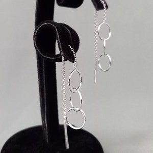 925 Sterling Silver 3 Ring Pull Through Threader Earrings + Gift Bag