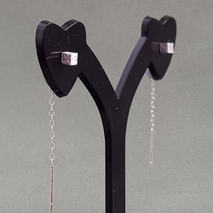 925 Sterling Silver Tiny Cube Pull Through Threader Earrings + Gift Bag