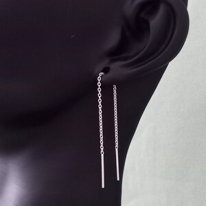 925 Sterling Silver Double Bar Pull Through Threader Earrings + Gift Bag