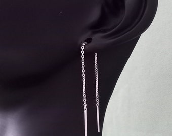 925 Sterling Silver Double Bar Pull Through Threader Earrings + Gift Bag