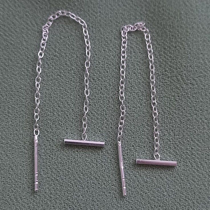925 Sterling Silver Pull Through Bar Oval Earrings - Jewellerybox, No Stone, Pull Thru Line Shape