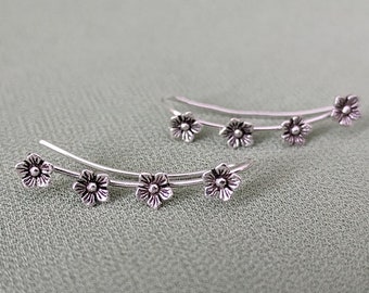 925 Sterling Silver Forget Me Not September Birth Flower Ear Vine Climber Crawler Stud Earrings +Black Velveteen Gift Bag *Free UK Delivery*