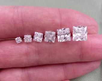 925 Sterling Silver Clear Square Cubic Zirconia Stud Earrings