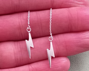 925 Sterling Silver Lightning Bolt Pull Through Threader Earrings + Gift Bag