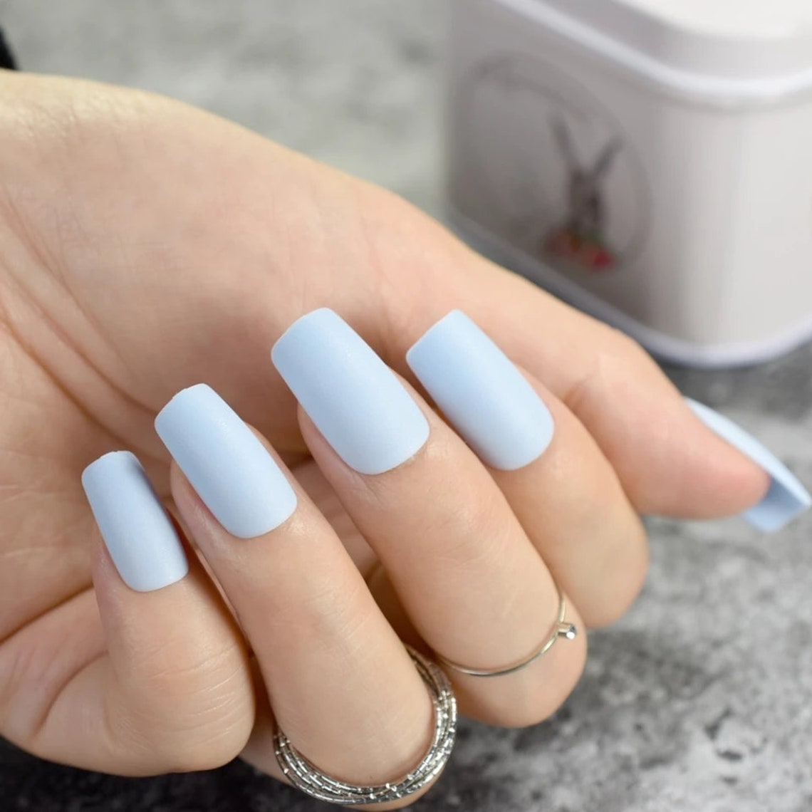 Square Baby Blue Matte Nails Glue on Press on nails Etsy