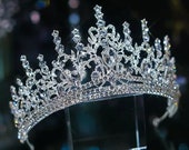 Silver Crown high quality Real Metal gem Tiara Queen headress jewelry bridal Halloween cosplay Wedding pageant royalty pointed spiky spike