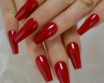 Red Press On Nails Etsy Red Press On Nails Etsy