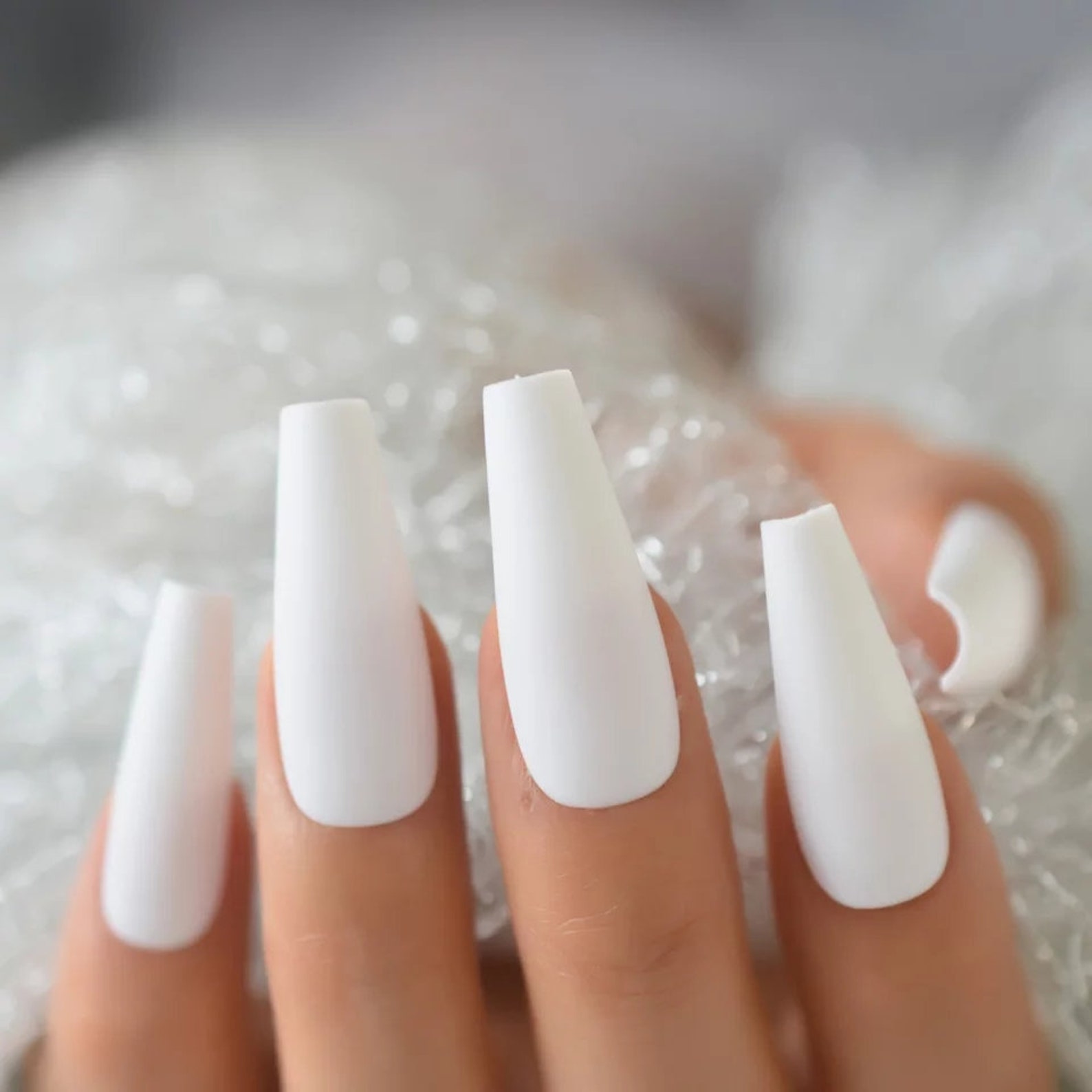 Extra Long Coffin Matte White Press on nails glue on straight Etsy