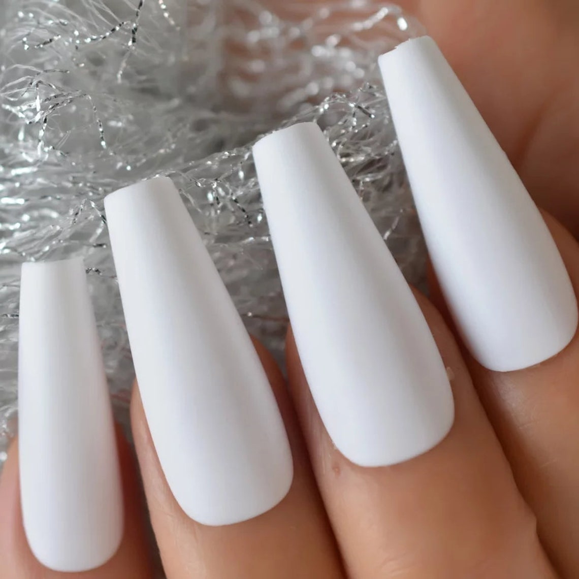 Extra Long Coffin Matte White Press on nails glue on straight Etsy