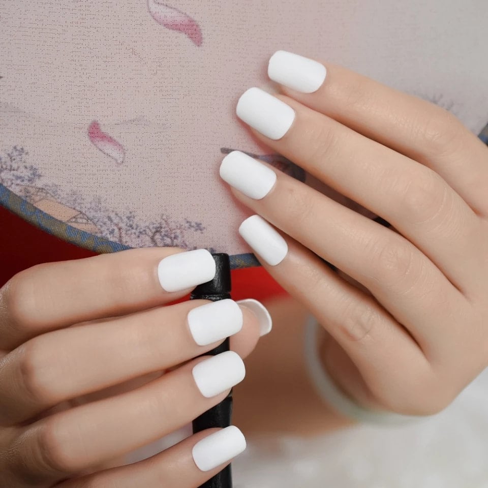 Short Matte white Press on nails glue on square neat Etsy