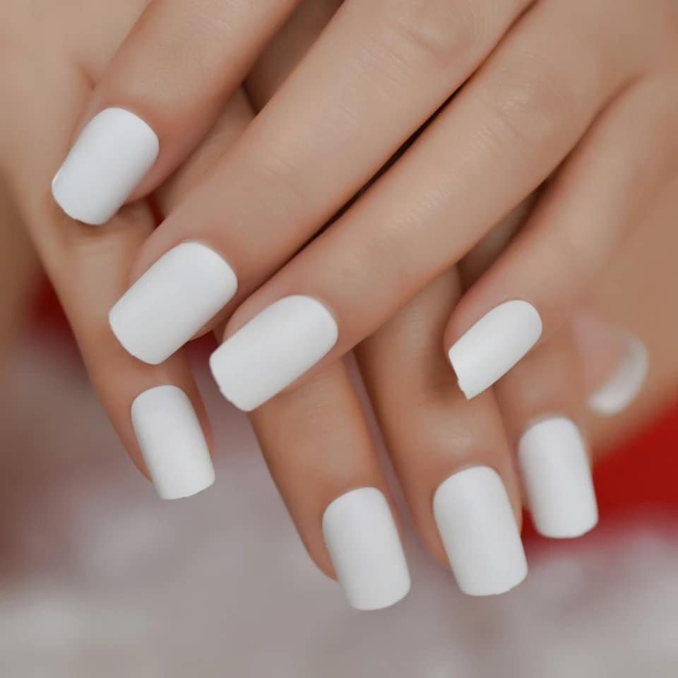 Short Matte white Press on nails glue on square neat Etsy