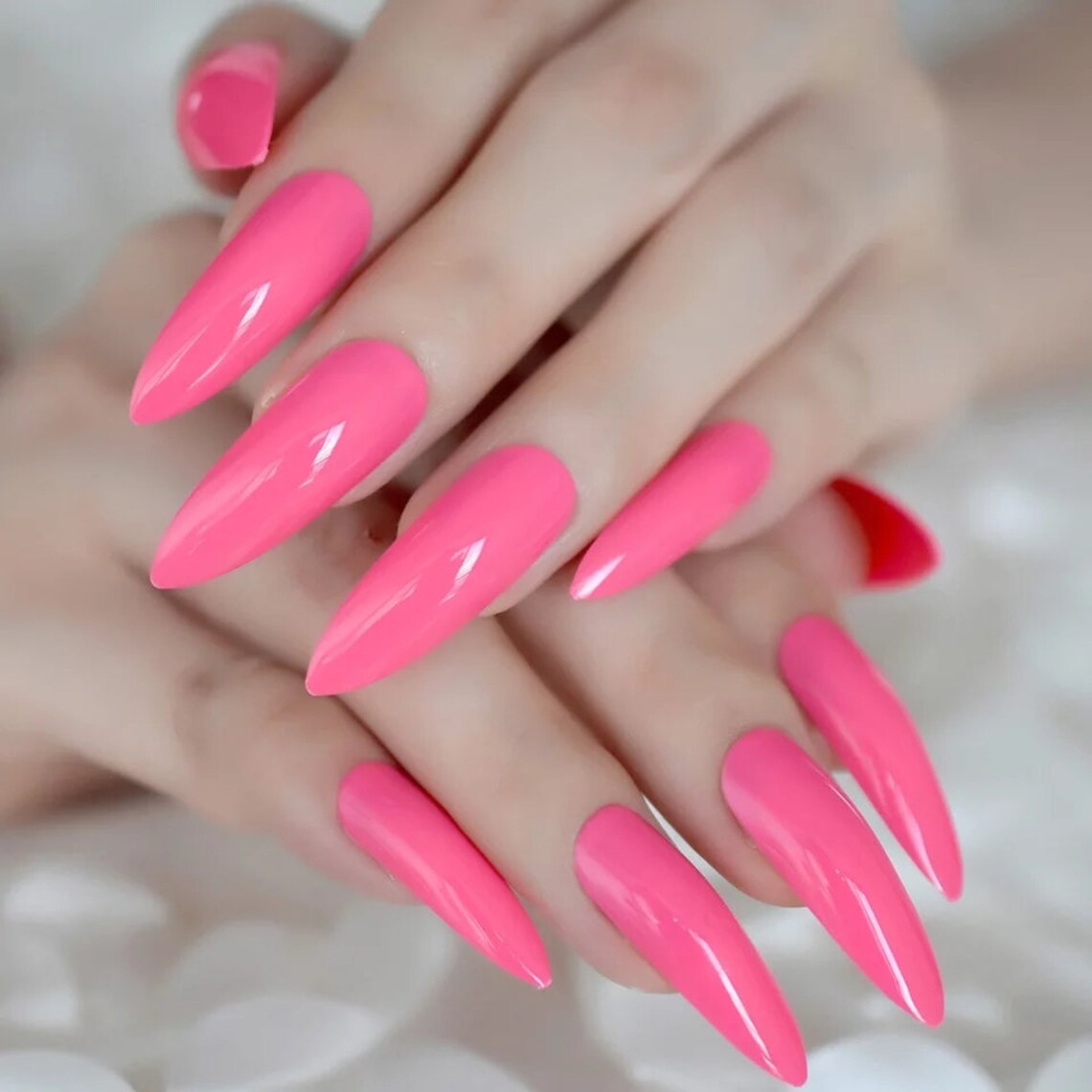 Barbie Pink Stiletto Press on nails Extra Long bubble gum | Etsy