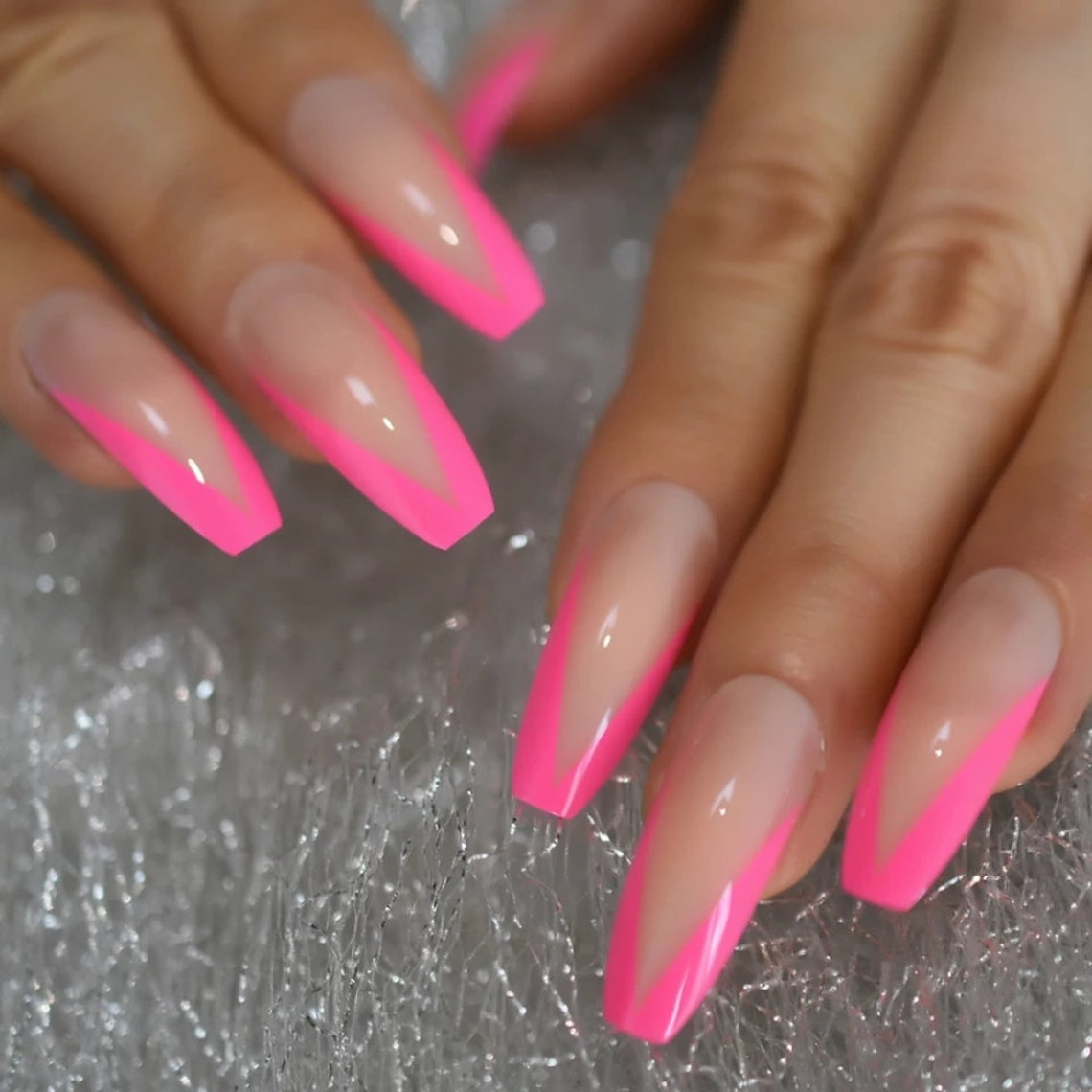 pink and black press on nails