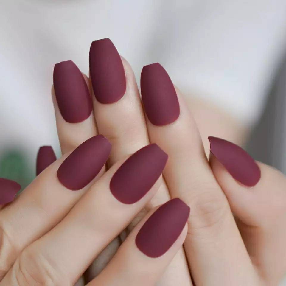 24 Matte Maroon Burgundy Press On Nails Medium Coffin Deep Etsy Australia