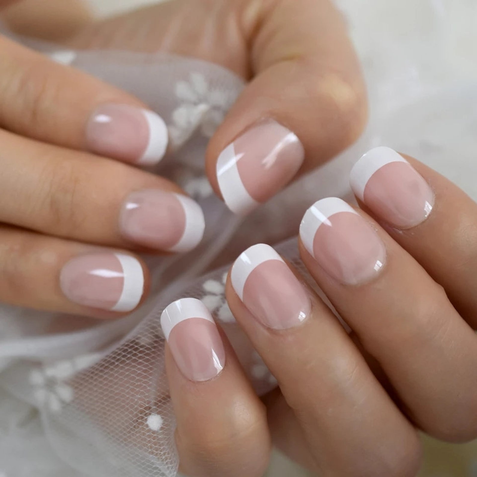 Classic French Mani Short Press on Nails White Tip Baby Boomer Etsy