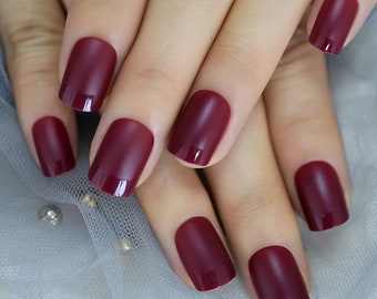 Matte Burgundy Nails Etsy