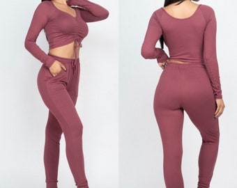 Ingerichte joggingset voor dames, crop top en joggingbroek set, joggingpak, loungewear bijpassende set, tweedelige set, cadeau voor vrouw