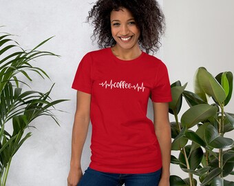 Camiseta de Café, Camiseta Batimento Cardíaco do Café, Camiseta para Amantes de Café, Camiseta Divertida de Café, Camiseta Unissex de Café