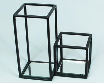 Modern Black Geometric Candle Holders, Minimalist Glass Frame Decor, Centerpiece for Home,  10x10 Height 20 cm (only big piece)